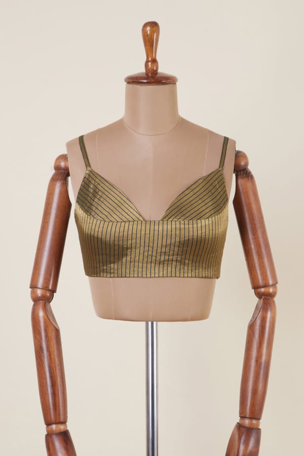 Black and Gold Striped Tissue Spaghetti Strap Blouse — Dressfolk