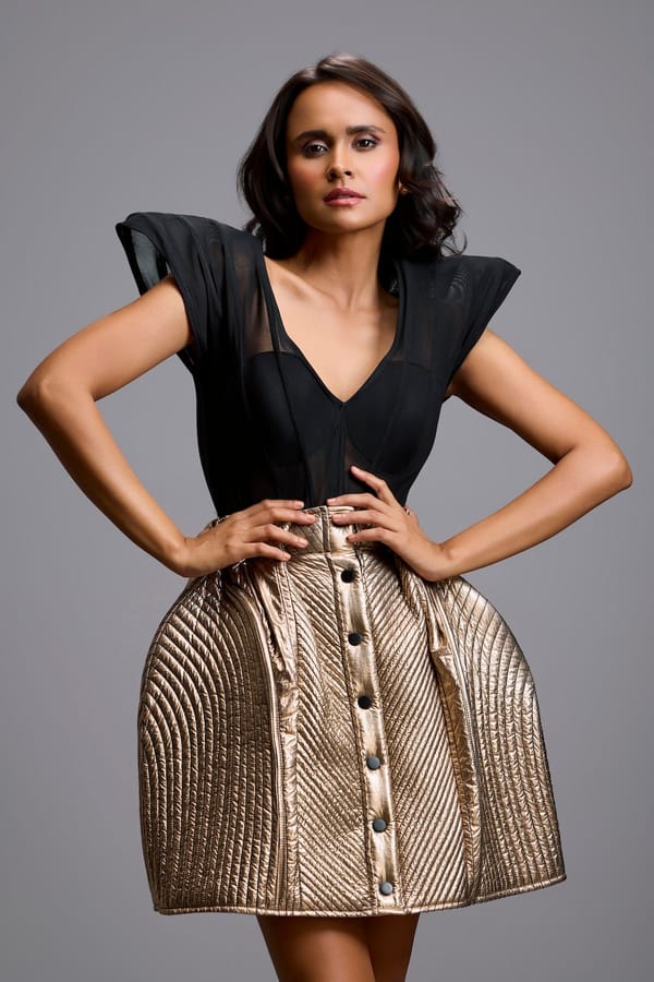Black Sheer V-neck Top — Deepika Arora