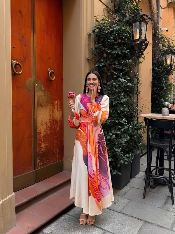 Multicolor Floral Printed Bemberg Silk Midi Dress — POPPI