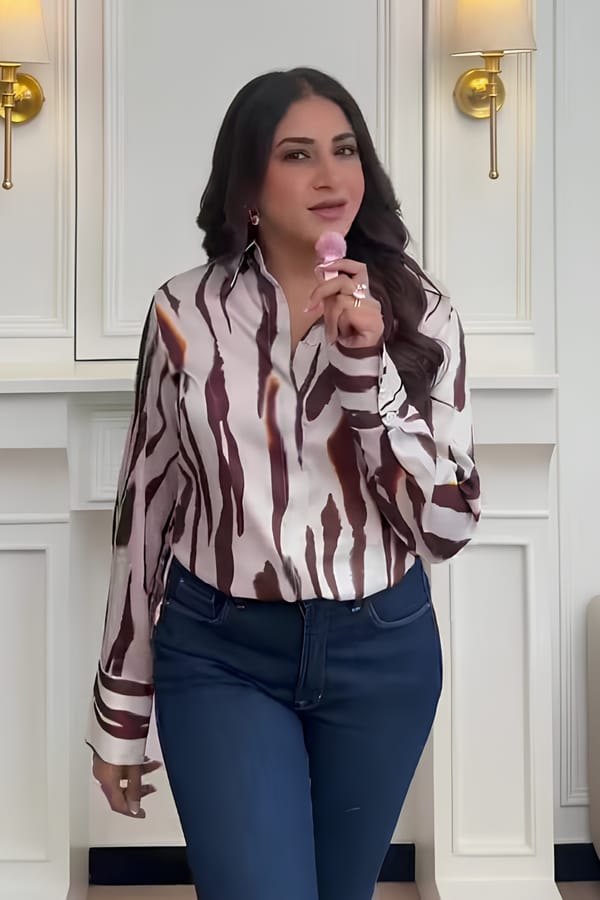 Brown Animal Print Satin-Finish Button-Down Shirt — SALSA JEANS