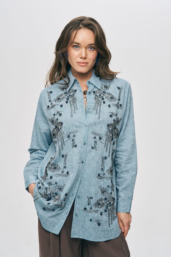 Light Blue Embellished Shirt and Pant Co-ord Set — THE LUXURY DRESSING