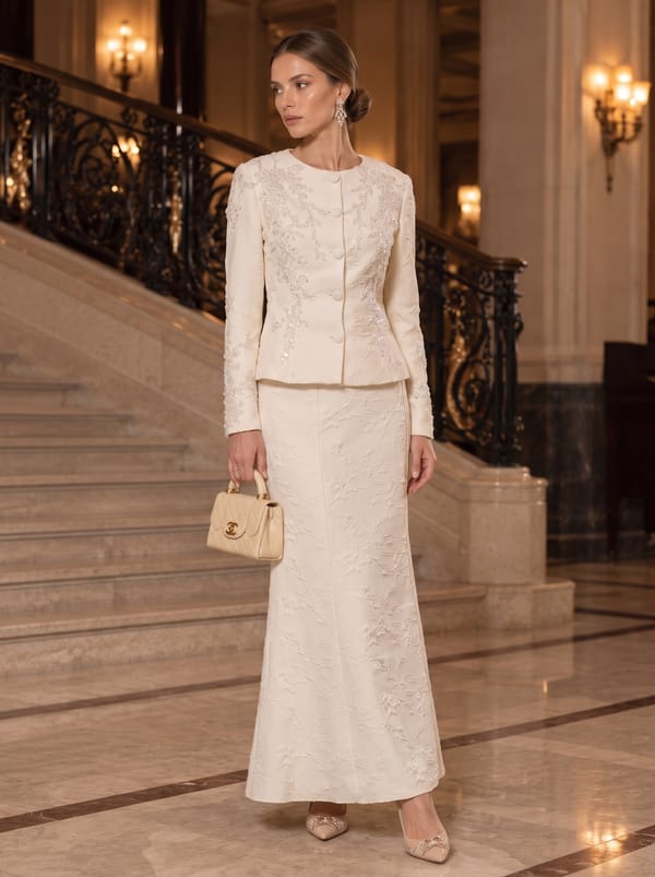 Embellished Blazer And Skirt Set — Caran
