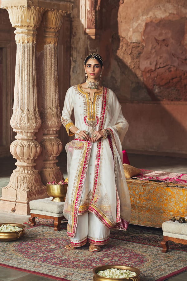 Daisy Ivory A-Line Kurta Set with Palazzo and Dupatta — Sheetal Batra