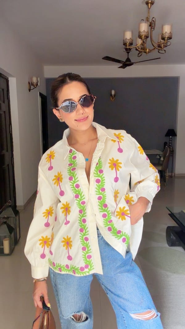 Color Block Embroidered Poplin Shirt — CLOSET AFFAIR