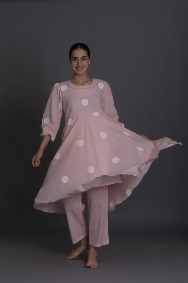 Pastel pink polka Dress Co-ord — Khat