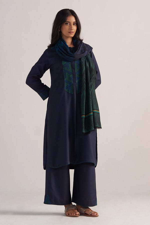 Carbon Blue Straight Embroidered Kurta Set with Dupatta — Ganga Fashions Pvt Ltd