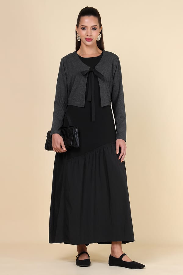 Black and Grey Layered-Look V-Neck Maxi Dress — ACRE