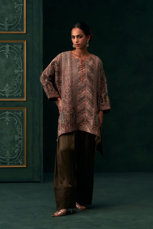 Naureen Crepe Satin Embroidered Matching Set — NEETIKA CHOPRA