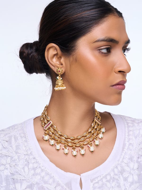 Designer Beaded Golden Necklace — Cao Jewellery