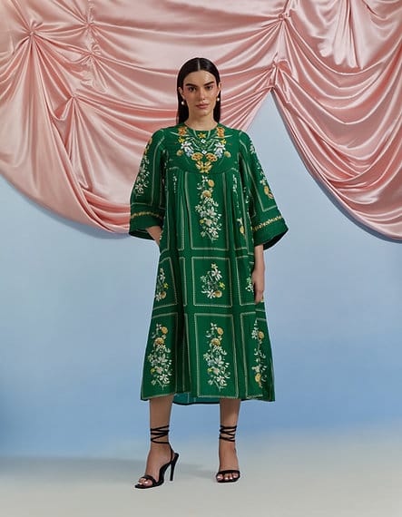 Forest Green Floral Printed A-Line Kurta — Pozruh