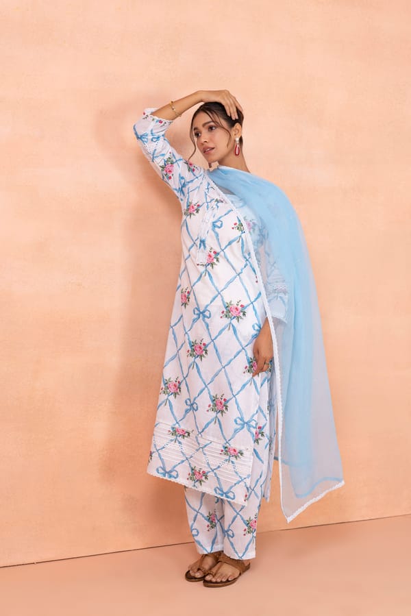 Blue Printed Cotton Kurta Set with Dupatta — CHHIPA JAIPUR