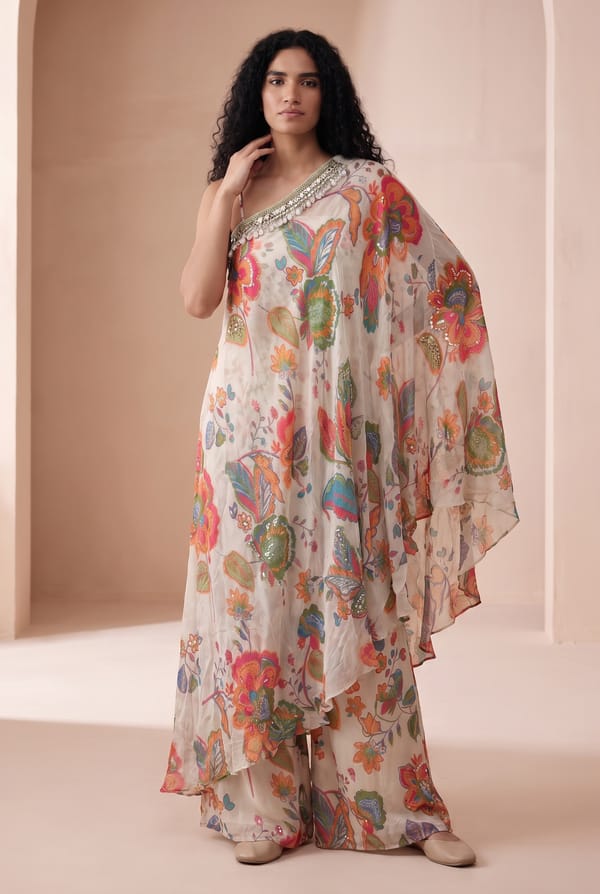 Ivory Embellished Cape Set — Basanti Kapde aur Koffee