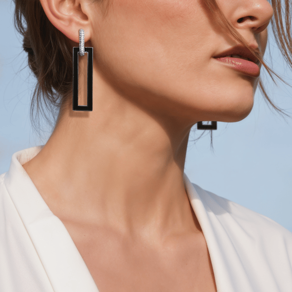 Black Enamel Line Hoop — Kesya