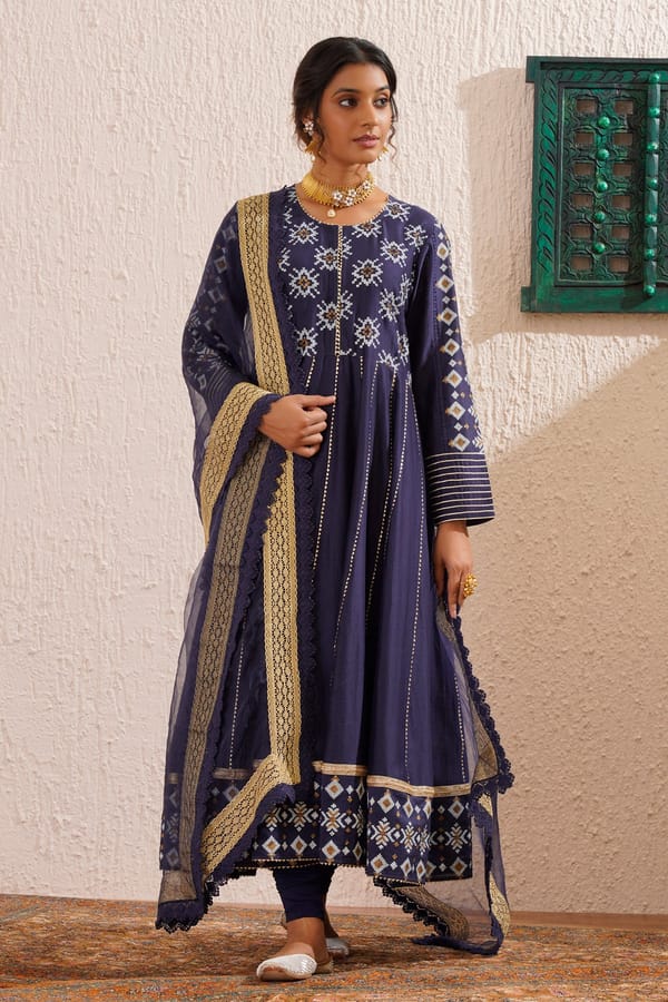 Block Printed Anarkali With Churidar & Dupatta — Omi Clothing