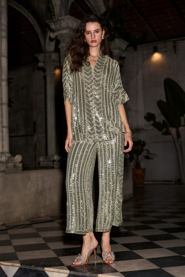 Silver Sequin Boxy Top and Wide-Leg Pant Co-ord Set — Dash and Dot