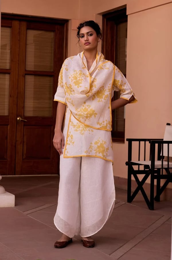Mango Delight Gauze Linen Floral Printed Cape — YELL