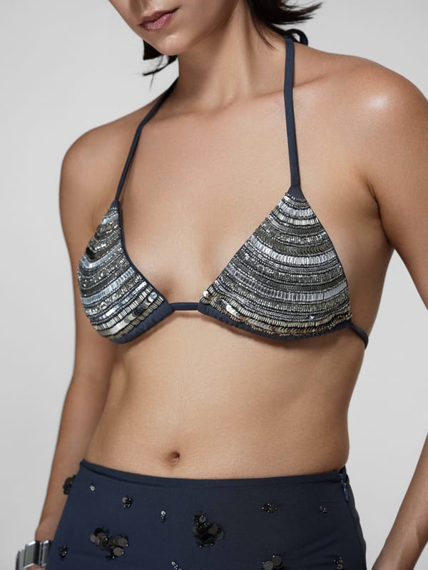 Grey Embroidered Sequin Halter Bralette — The Clothing Factory