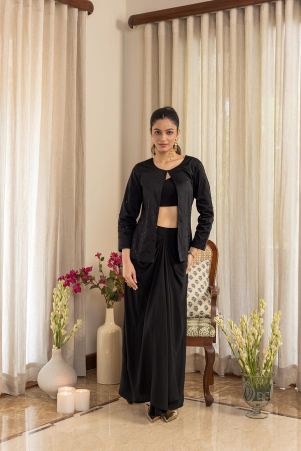 Black Satin 3-Piece Jacket and Maxi Skirt Co-ord Set — Eko Clothing