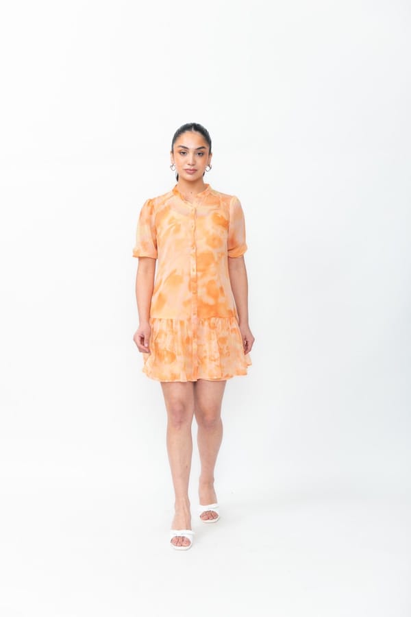 Orange Floral Chiffon Mini Dress with Ruffle Hem — Contemponari