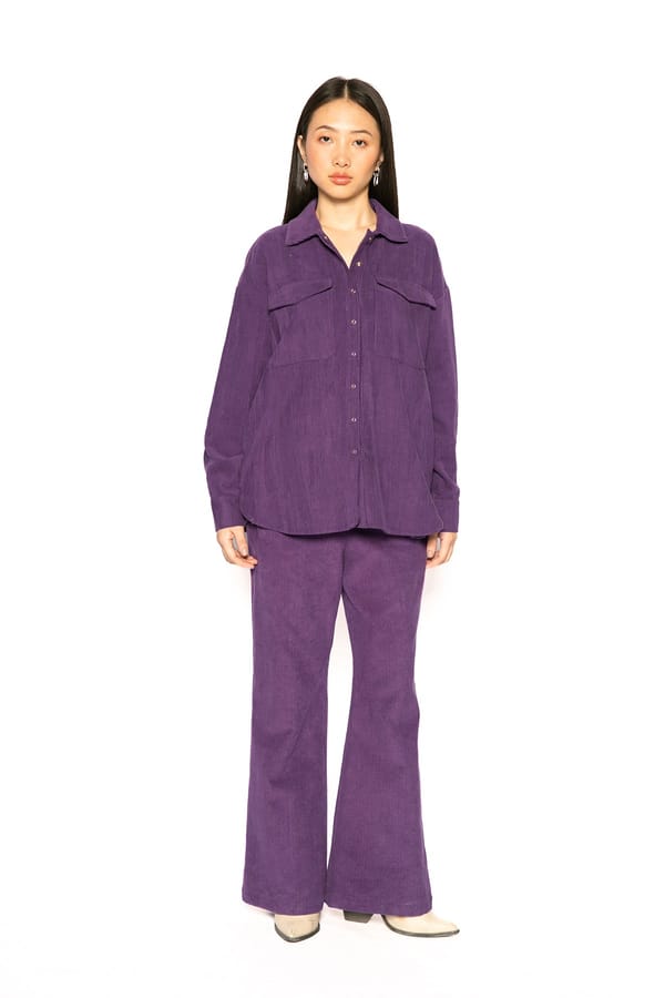 Purple Corduroy Shacket and Bell Bottom Co-ord Set — Contemponari