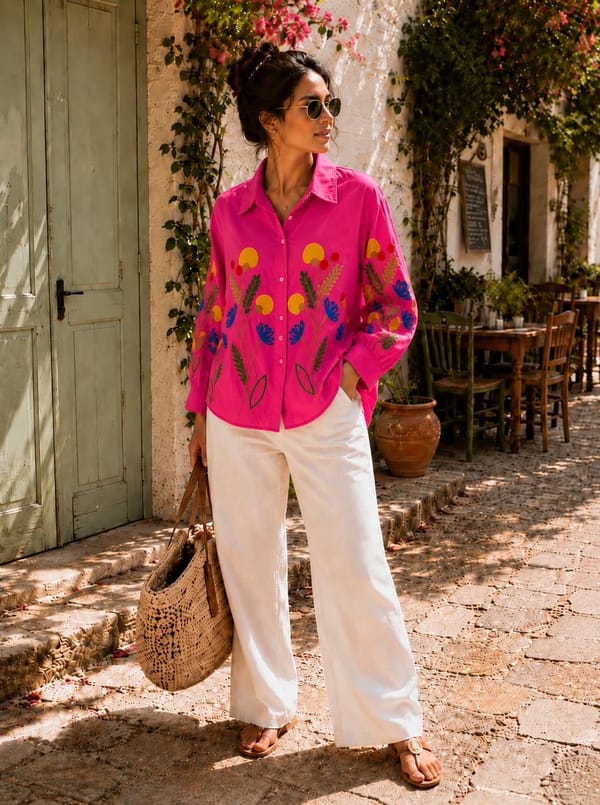 Floral Embroidered Relaxed Button-Down Shirt — CLOSET AFFAIR
