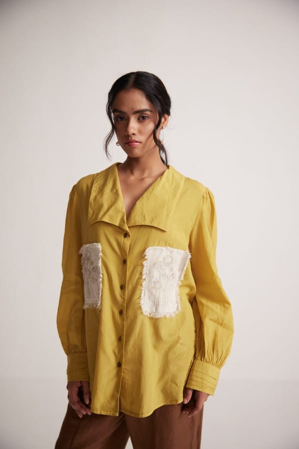 Mustard Cotton Shirt with Pleated Cuff — Western Era