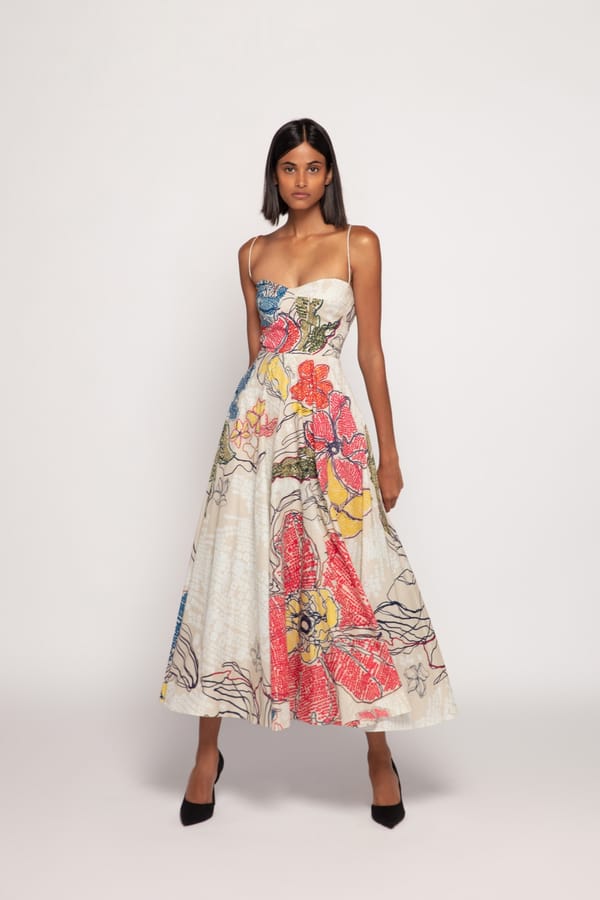 Multicolor Floral Print Fit and Flare Midi Dress — Saaksha and Kinni