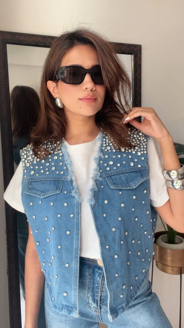 Diamond Studded Denim Gilet — CLOSET AFFAIR