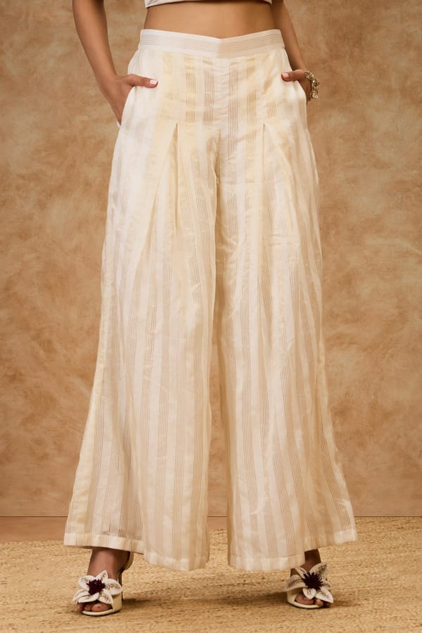 Gold Striped Wide Leg Pants — Needle Ten