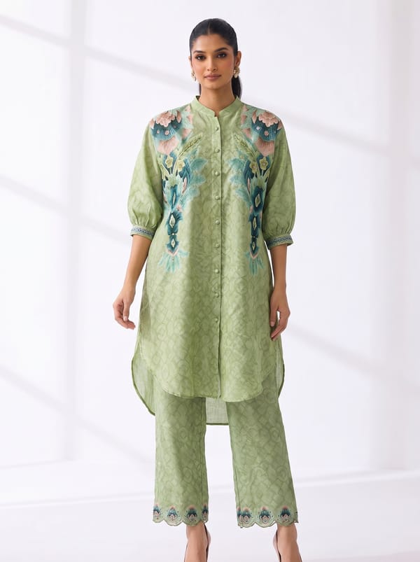 Sage Green Linen Kurta Sets — Basil Leaf