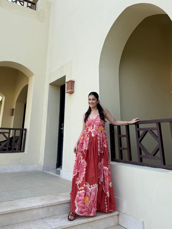 Red Floral Halter-Neck Fit and Flare Maxi Dress — GAIMA LABEL