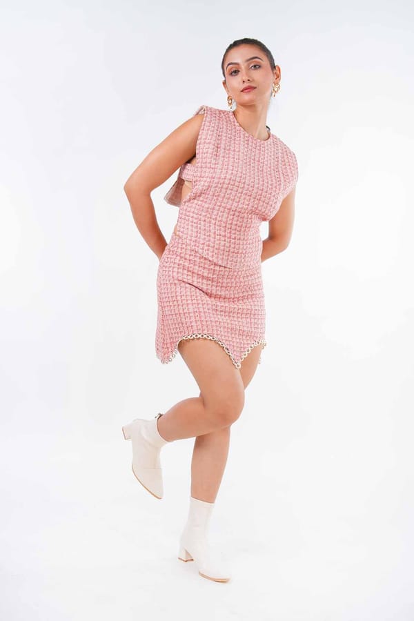Pink Tweed Vest and Mini Skirt Co-ord Set — 9899
