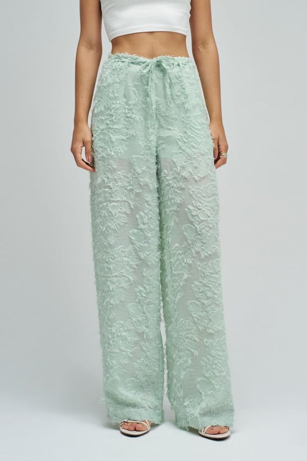 Light Green Textured Wide-Leg Drawstring Trousers — SALSA JEANS
