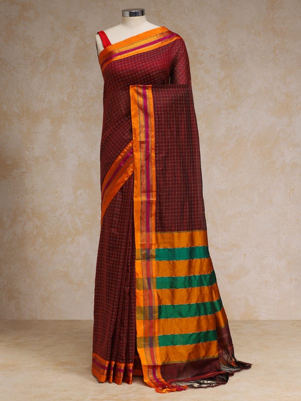 Deep Maroon Starplus Pattern Cotton Silk Ilkal — BINKS