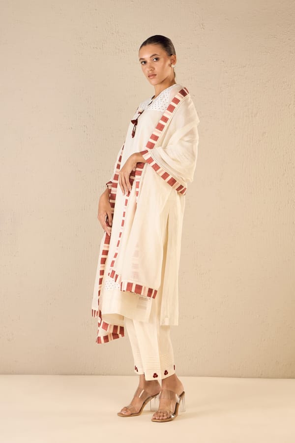 Meadow Stripes: Red Stripe Border Dupatta — SHIVANI BHARGAVA
