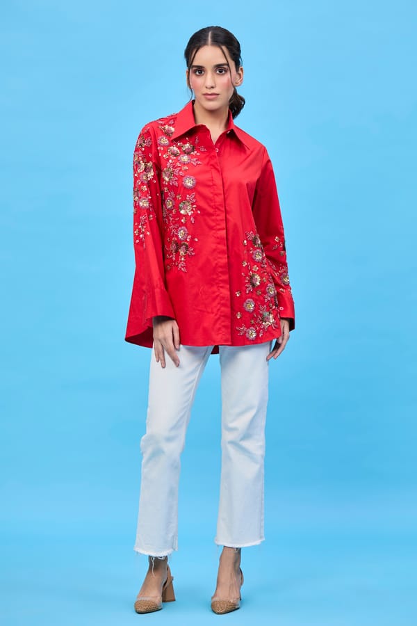 Red floral shirt — REVIKA AGGARWAL