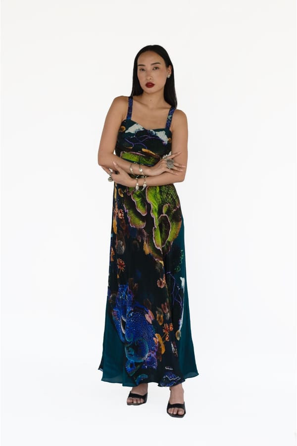Midnight Blue Silk Printed Maxi Slip Dress — AMKA
