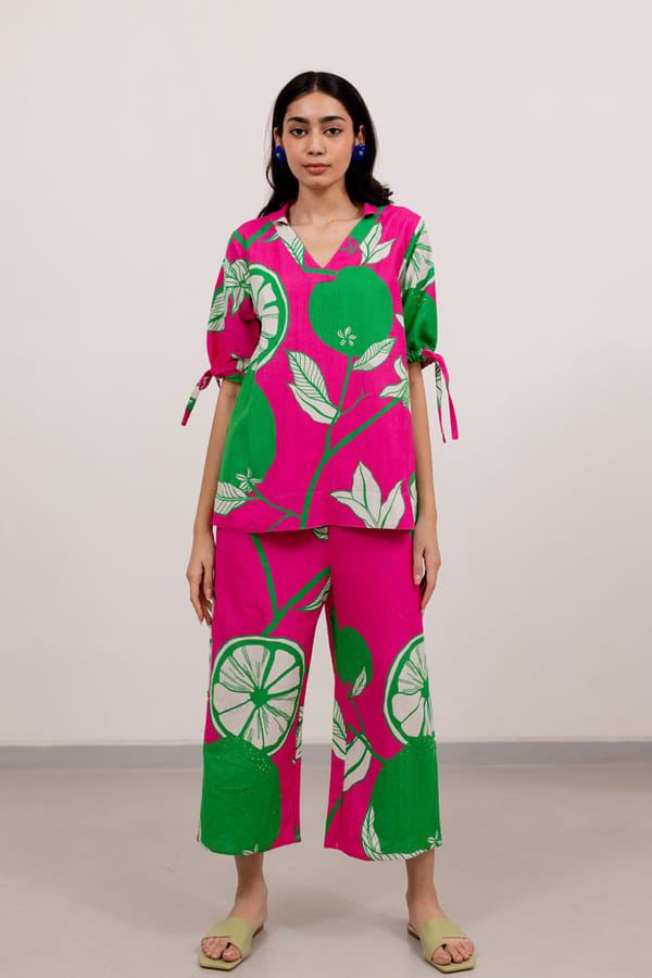 Pink and Green Graphic Printed Cotton Co-ord Set — Silai studio