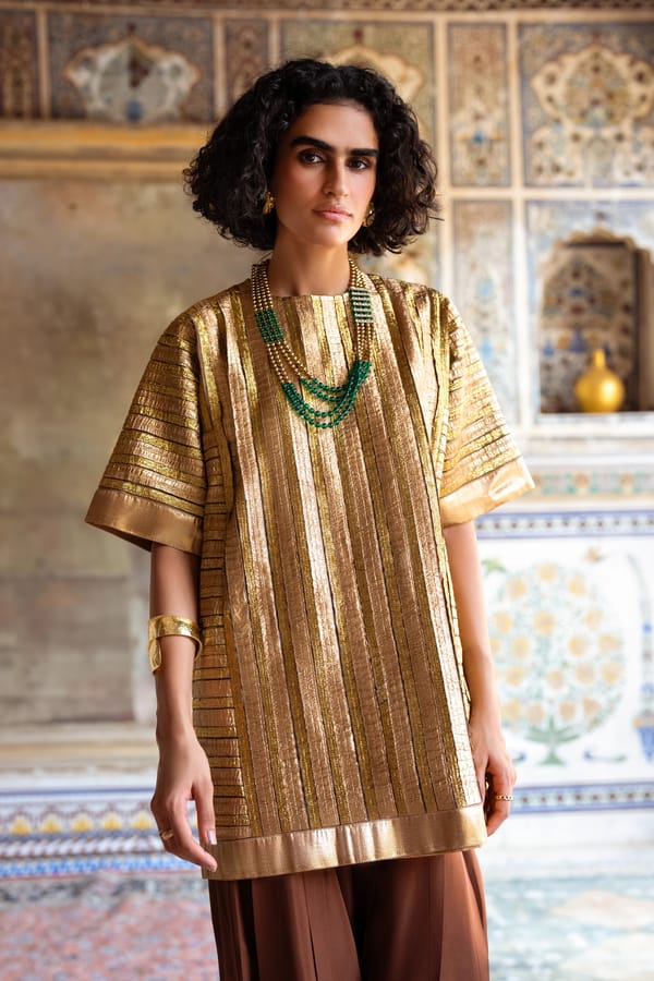 Striped Gota Embroidered Boxy Top — Dash and Dot