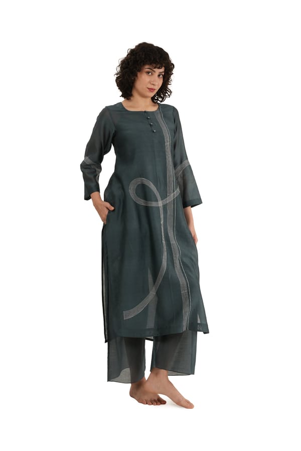 Khat E-Mint Embroidery Dress With Bottom — Khat