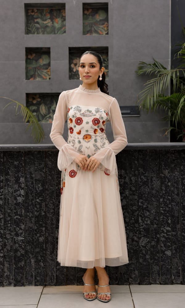 Soft Nude Embroidered Dress — EDITION II