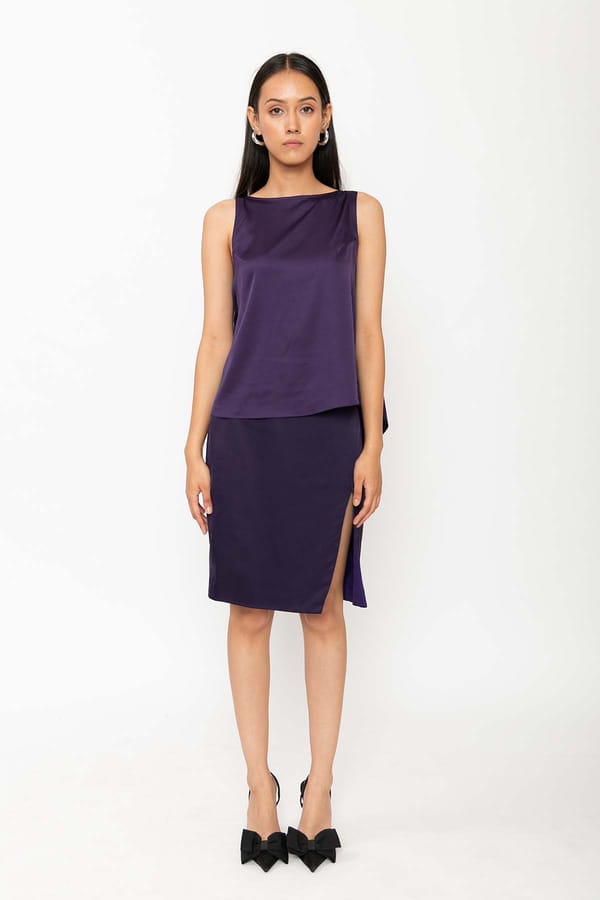Purple Satin Top and Pencil Skirt Co-ord Set — Contemponari