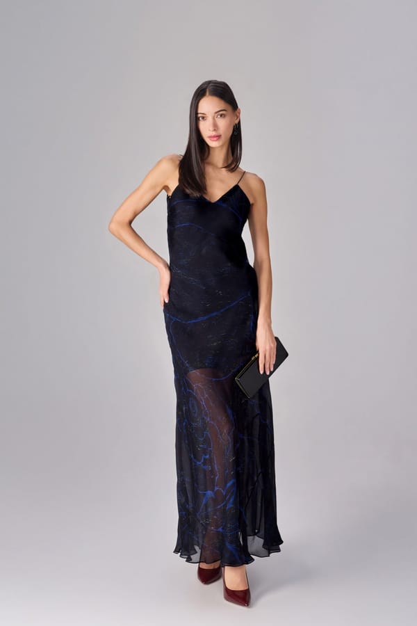 Black Chiffon Abstract Floral Maxi Slip Dress — Saaksha and Kinni