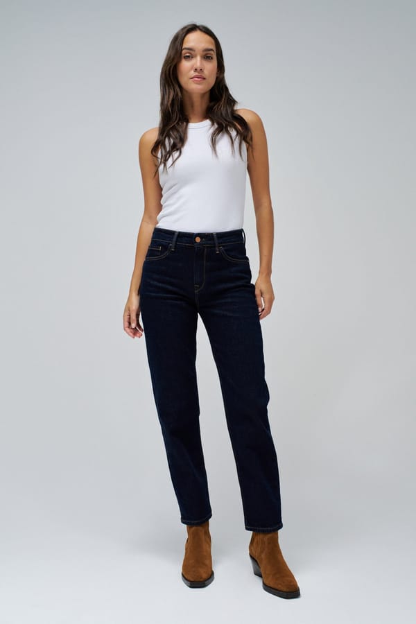 Dark Blue High-Waist Cropped Slim Straight Jeans — SALSA JEANS