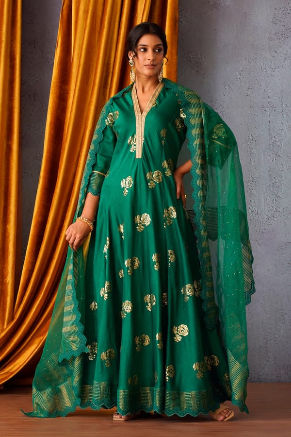 Sequin Embroidered Flared Panelled Kurta — Omi Clothing