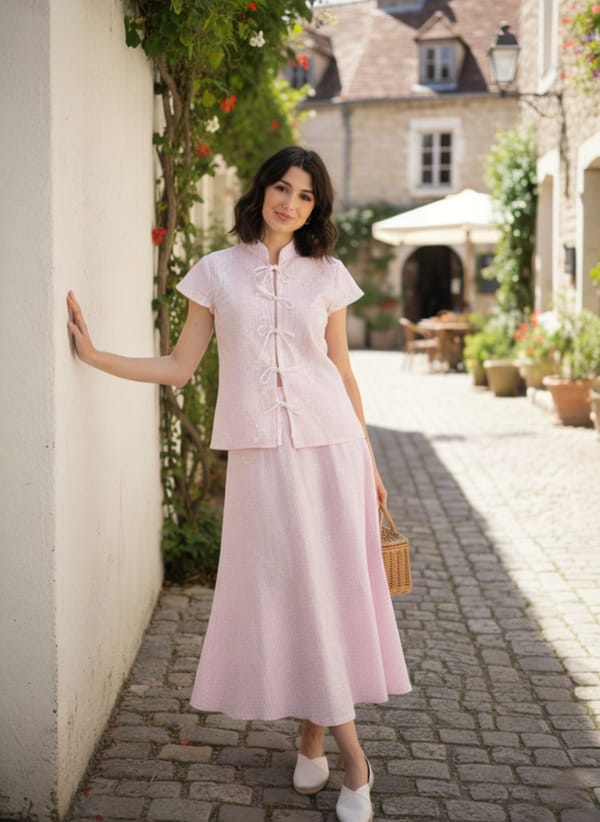 Candy Pink Tie-Up Top and Midi Skirt Co-ord Set — DODO & MOA
