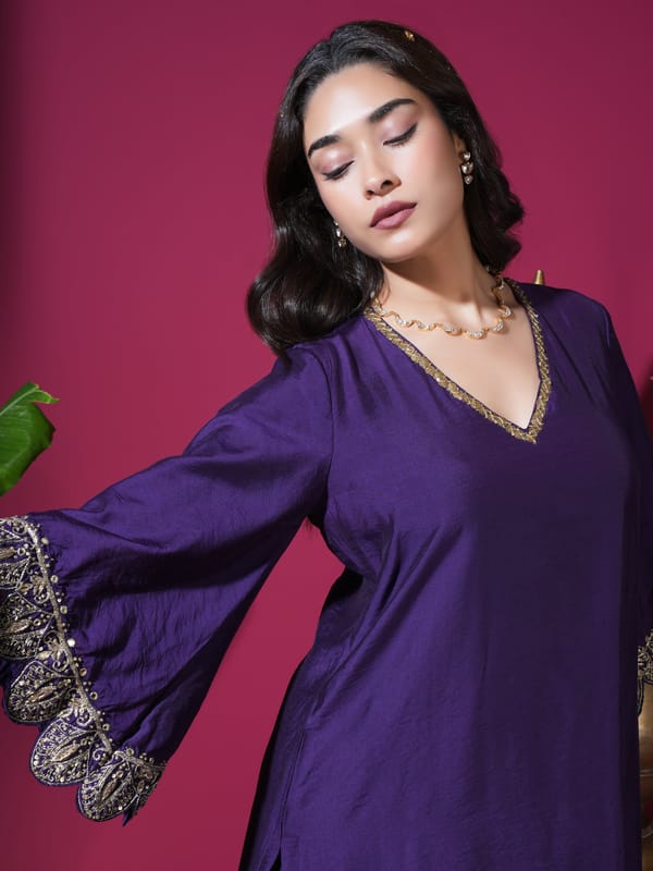 Deep Purple Scallop Kurta Set — KOMAL SHAH