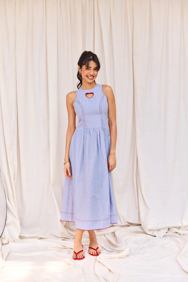 Multi-Striped Sleeveless Midi Dress With Pocket Detail — Urban Suburban