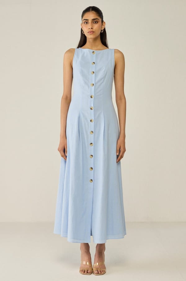Blue Sleeveless A-line Midi Dress — Move About Effortlessly