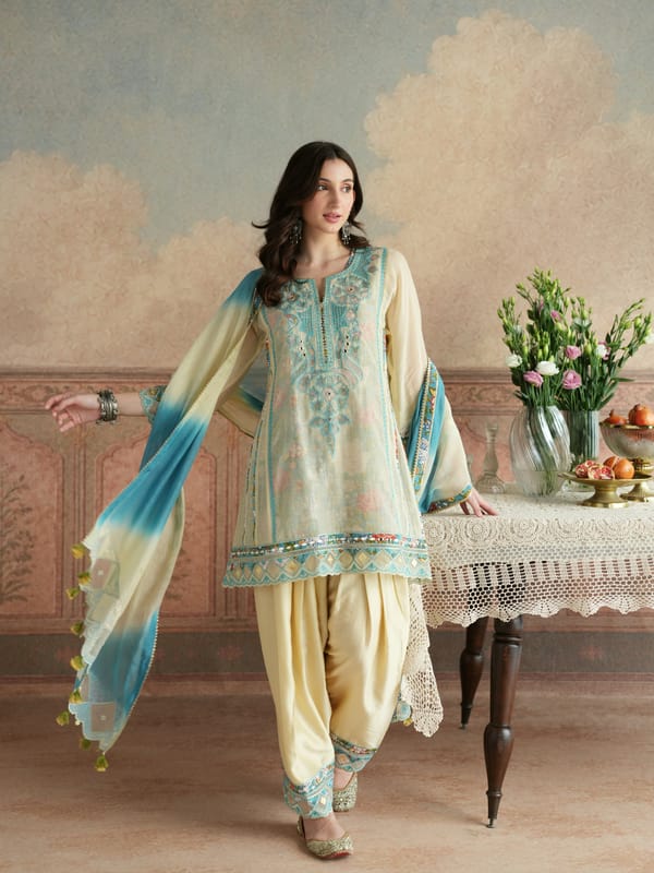 SHORT KALIDAAR KURTA WITH SALWAR & DUPATTA — TASHA INDIA
